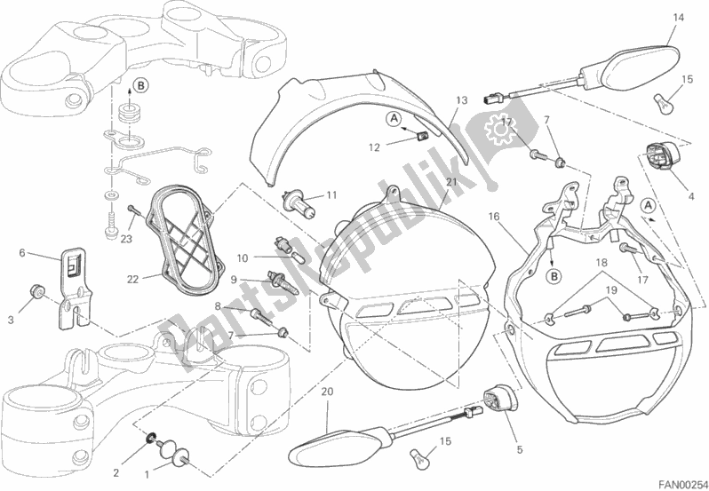 All parts for the Headlight of the Ducati Monster 796 USA 2013